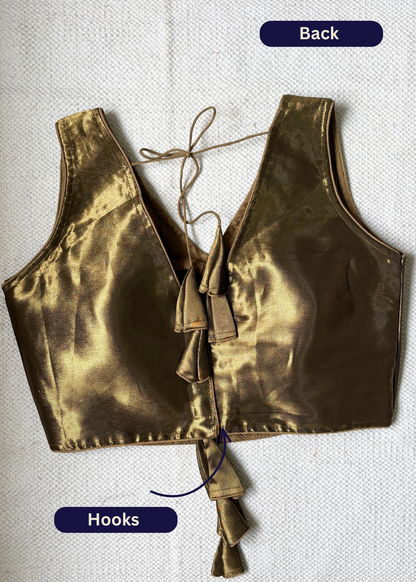 V Neck Metallic Gold Silk Blouse