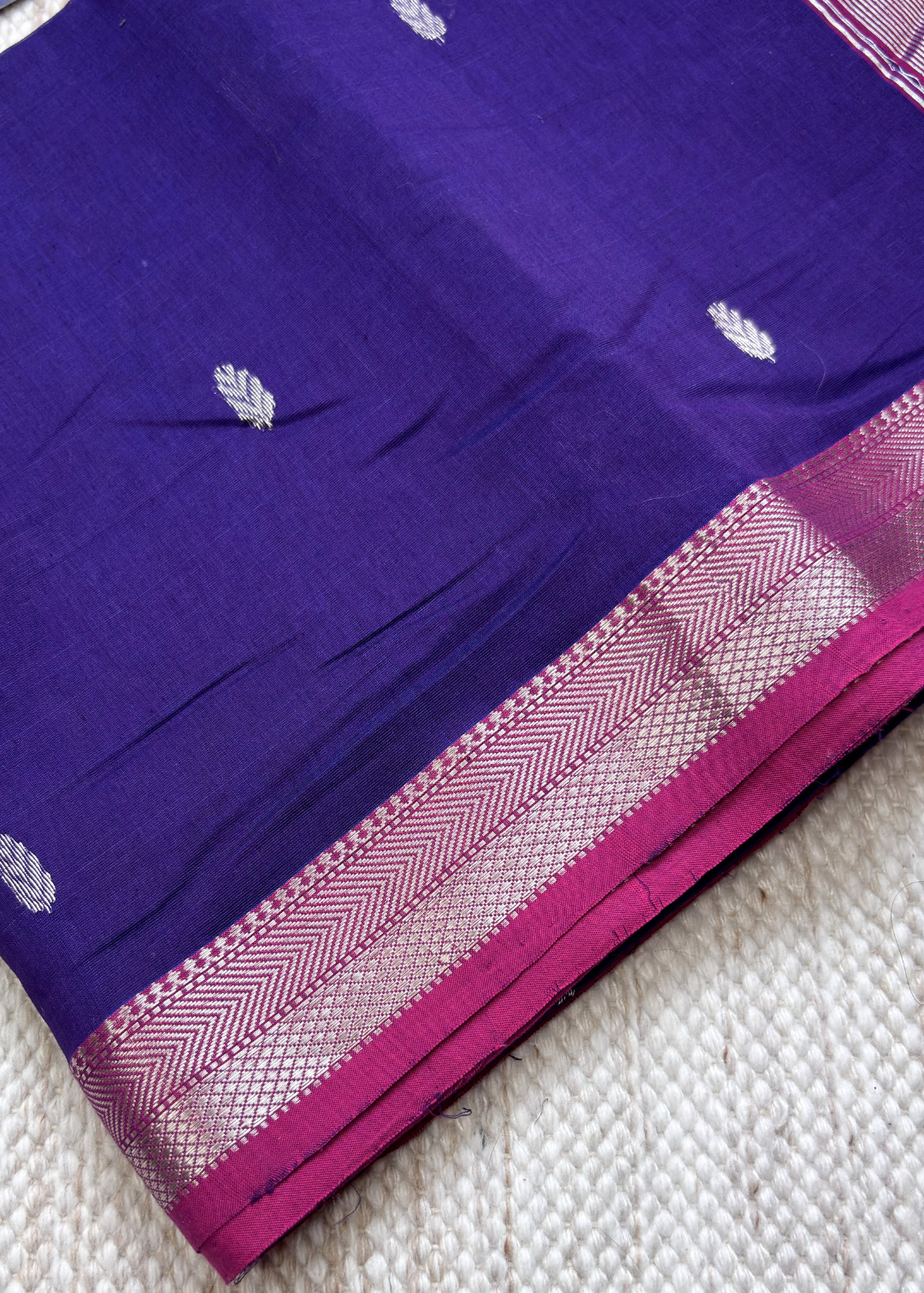 Royal Blue Patta Butti Maheshwari with Pink Contrast