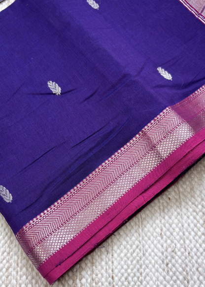 Royal Blue Patta Butti Maheshwari with Pink Contrast