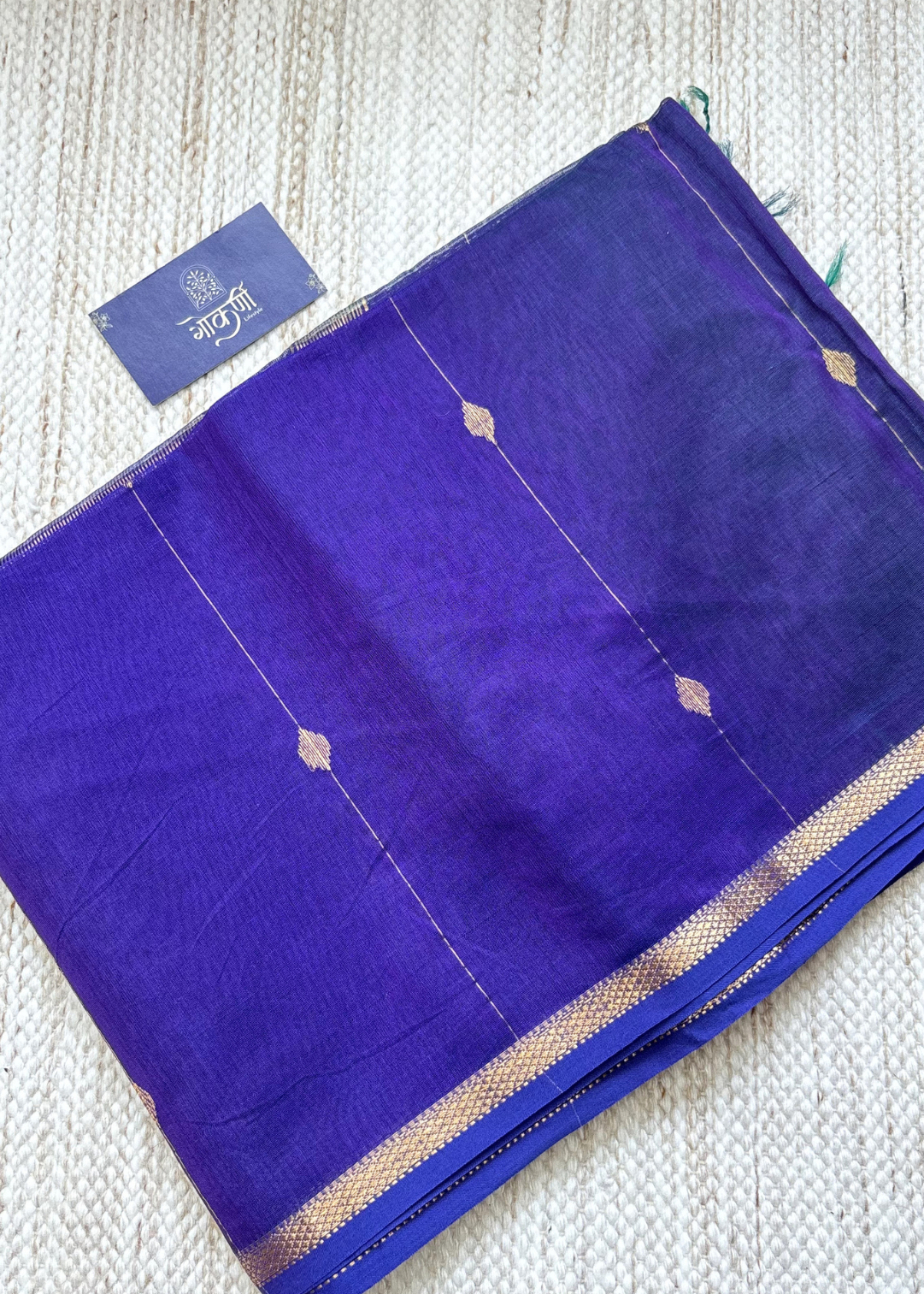 Dual Shade Navy Blue Diamond Butti - Chatai Border Maheshwari