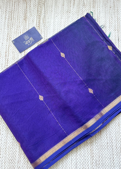Dual Shade Navy Blue Diamond Butti - Chatai Border Maheshwari