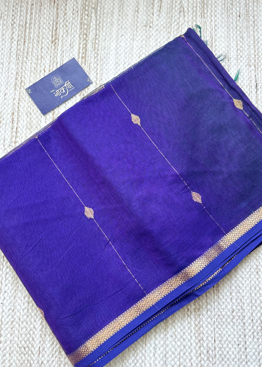 Dual Shade Navy Blue Diamond Butti - Chatai Border Maheshwari