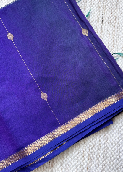 Dual Shade Navy Blue Diamond Butti - Chatai Border Maheshwari