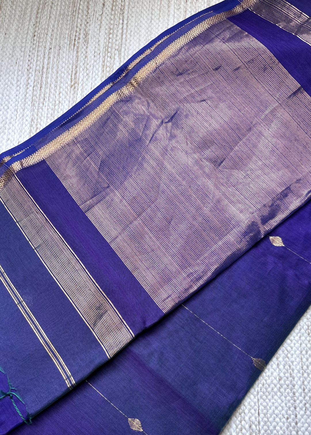 Dual Shade Navy Blue Diamond Butti - Chatai Border Maheshwari