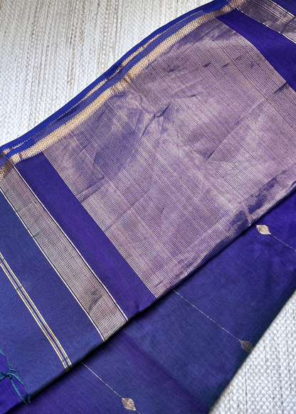 Dual Shade Navy Blue Diamond Butti - Chatai Border Maheshwari