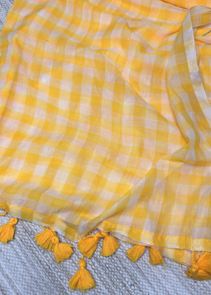 Yellow White Checks Mul Cotton