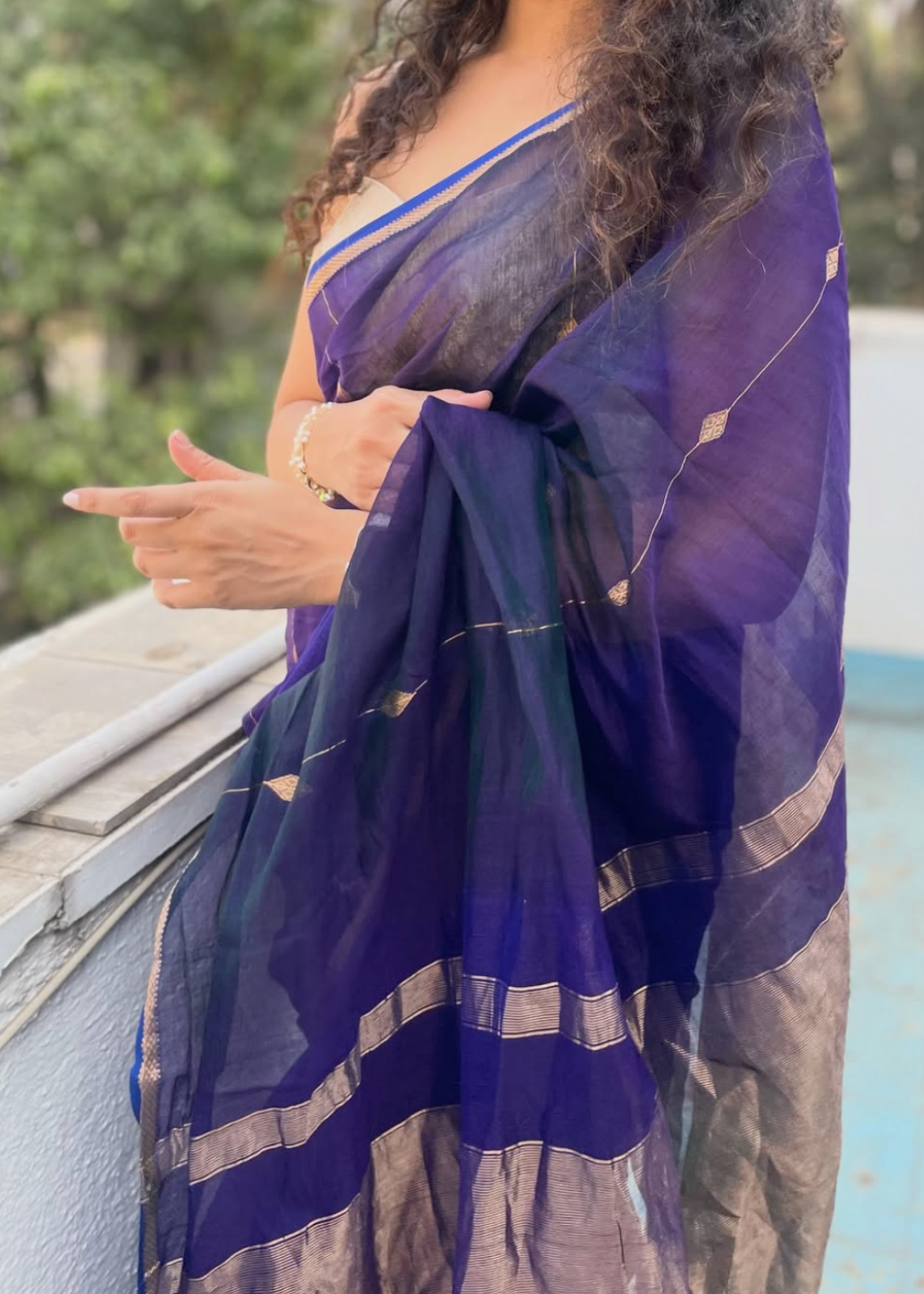 Purple Dhoop Chav Diamond Butti - Chatai Border Maheshwari