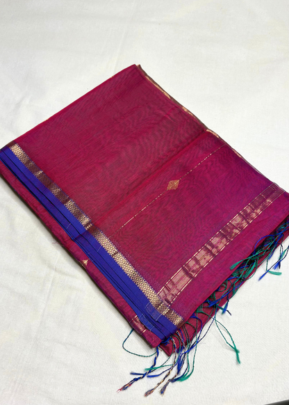 Dual Shade Pink Diamond Butti - Chatai Border Maheshwari