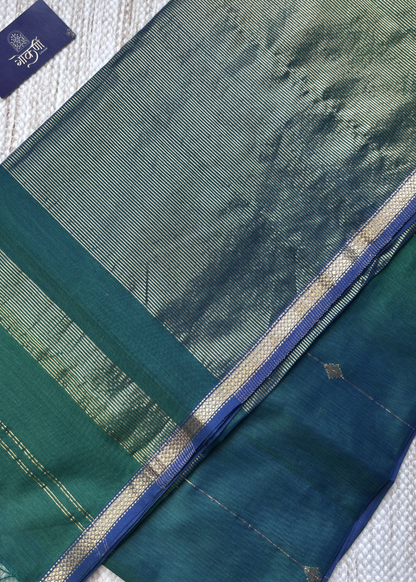 Dual Shade Green Diamond Butti - Chatai Border Maheshwari