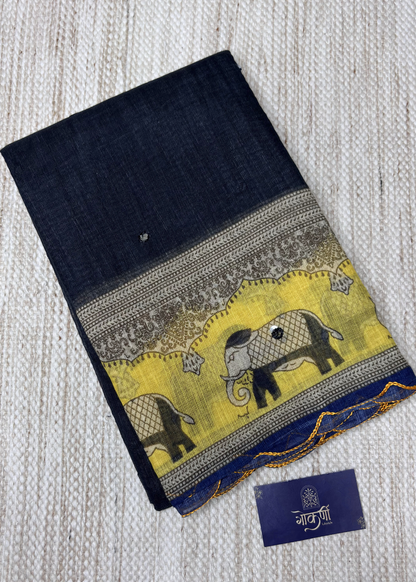 Black & Yellow Sober Hati Border Cut Work