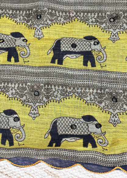 Black & Yellow Sober Hati Border Cut Work