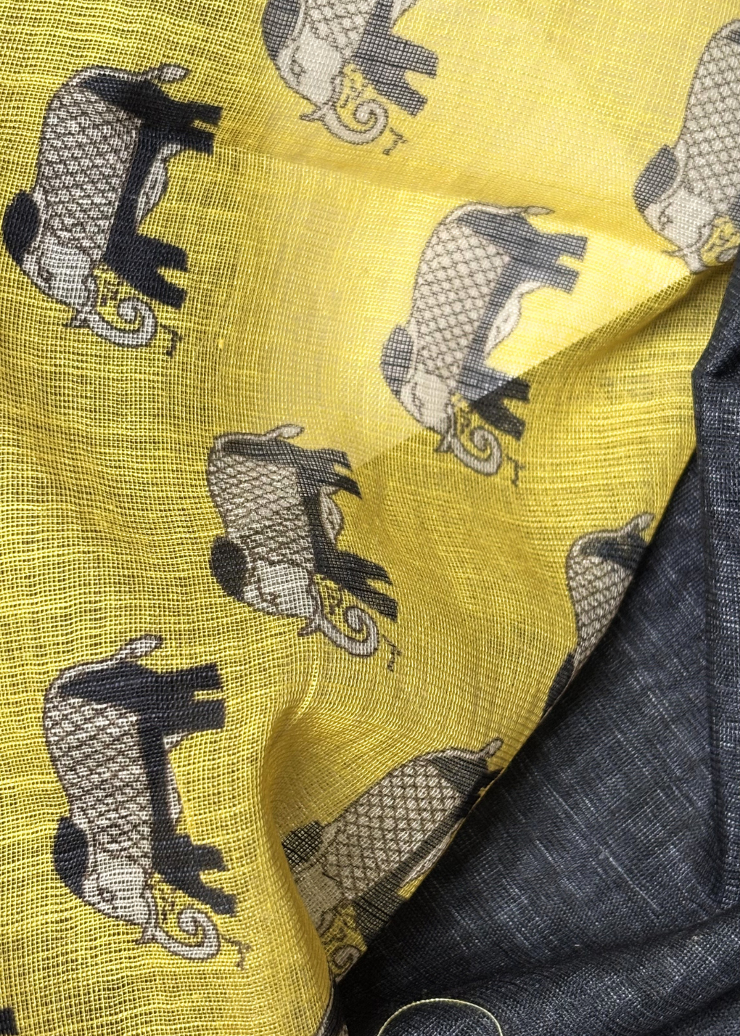 Black & Yellow Sober Hati Border Cut Work