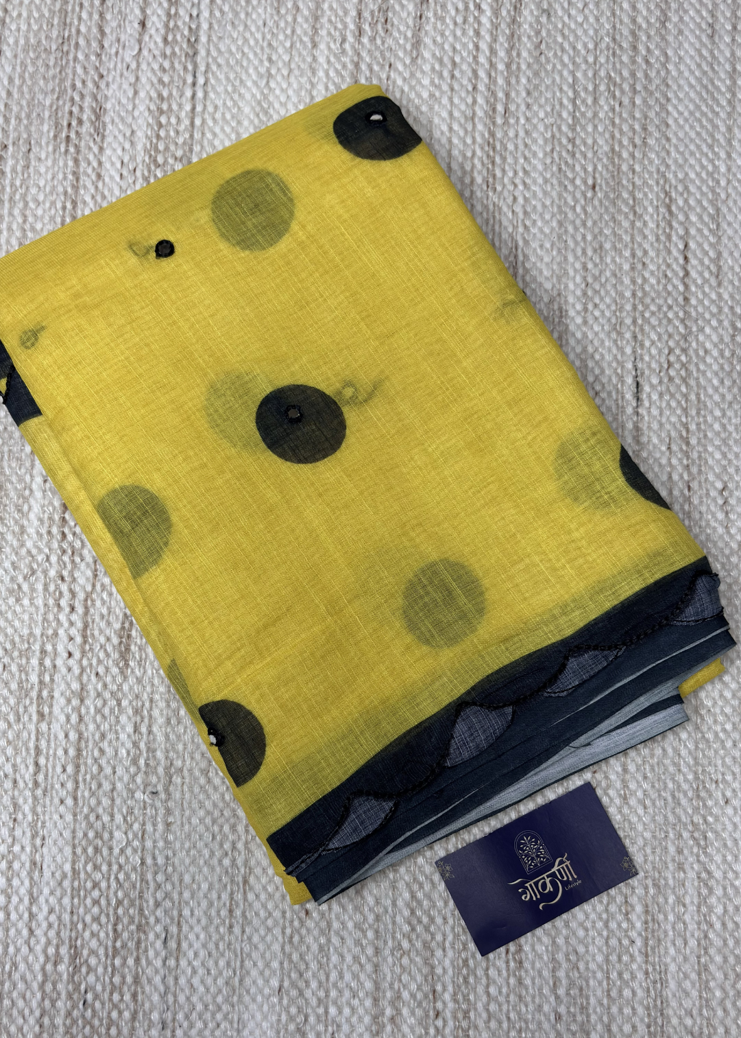 Yellow Printed Polka Dot Cut Work