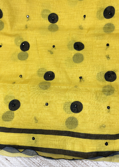 Yellow Printed Polka Dot Cut Work