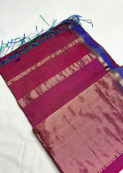 Dual Shade Pink Diamond Butti - Chatai Border Maheshwari