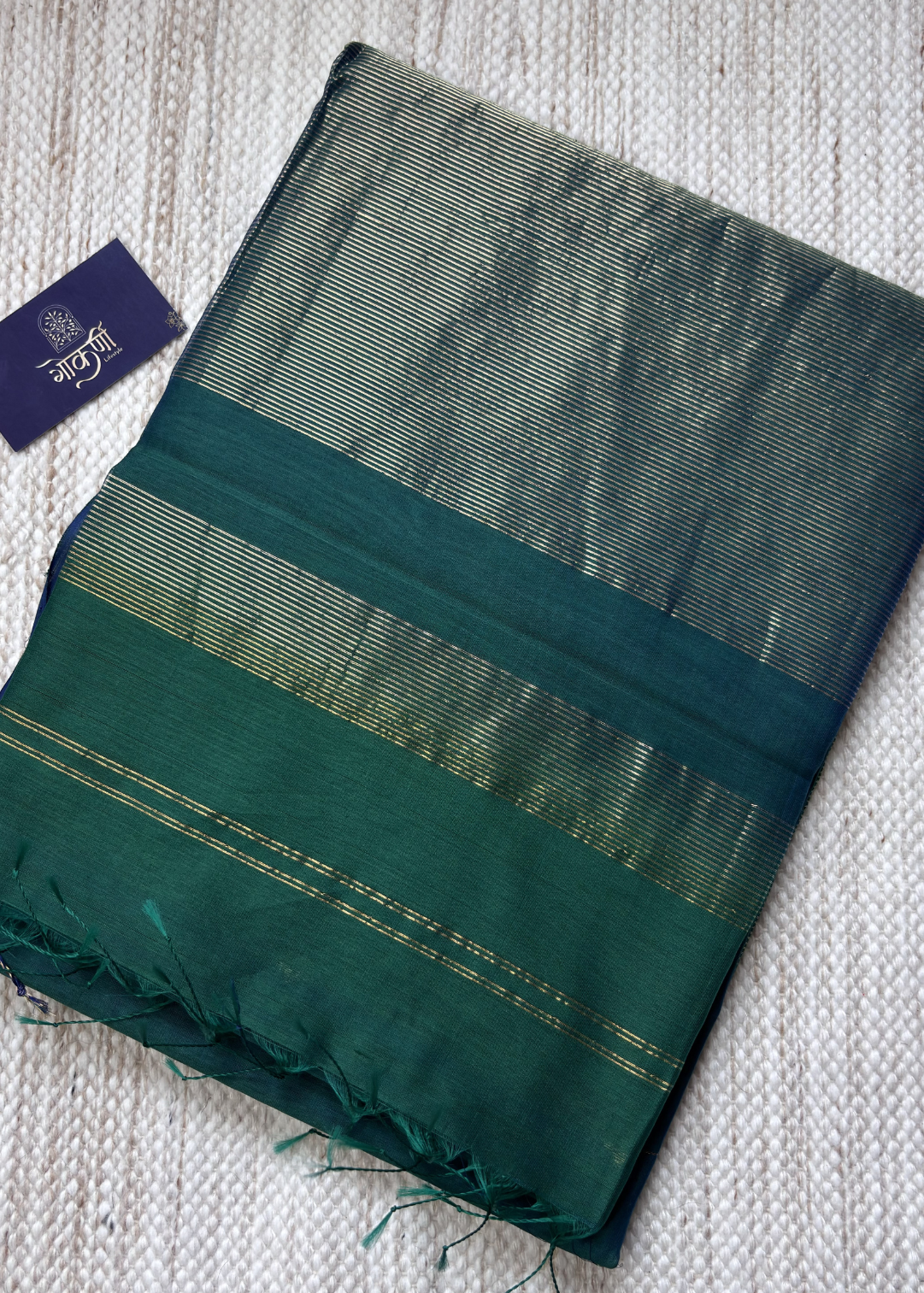 Dual Shade Green Diamond Butti - Chatai Border Maheshwari