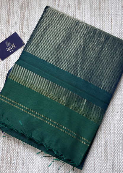 Dual Shade Green Diamond Butti - Chatai Border Maheshwari
