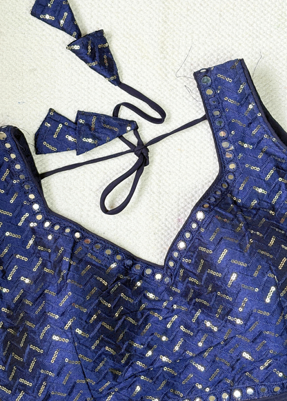 Blue Shiny Embroidered Blouse