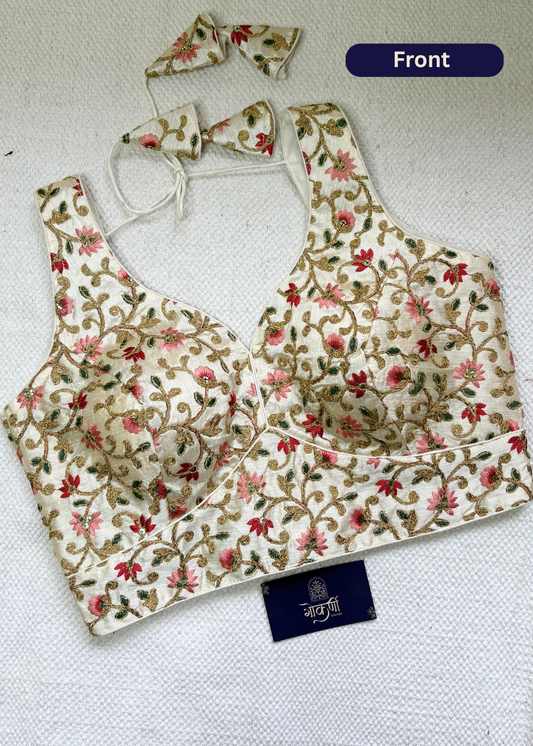 Off White Floral Party Wear Blosue