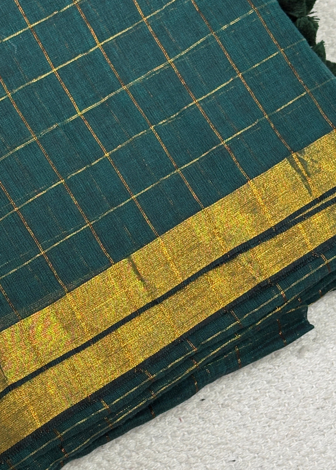 Rama Green Checks Mul Cotton Saree