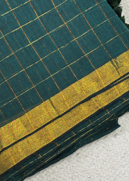 Rama Green Checks Mul Cotton Saree