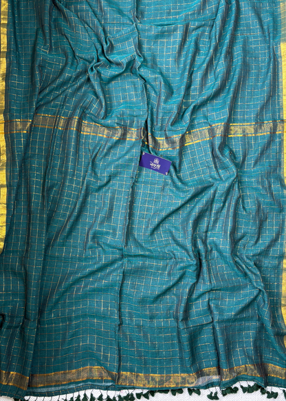 Rama Green Checks Mul Cotton Saree