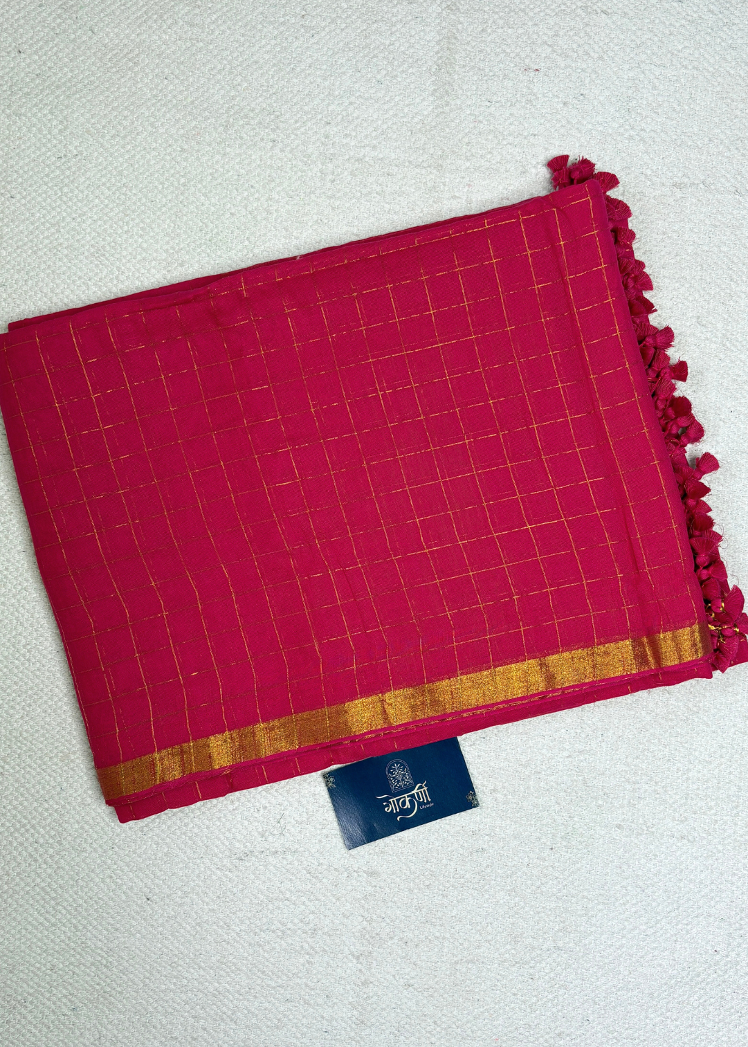 Rani Pink Checks Mul Cotton Saree