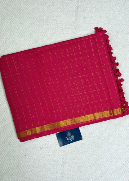 Rani Pink Checks Mul Cotton Saree
