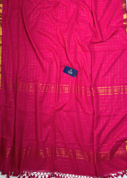 Rani Pink Checks Mul Cotton Saree