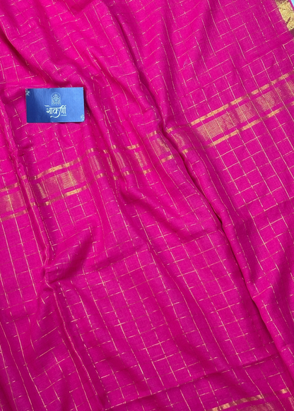 Rani Pink Checks Mul Cotton Saree