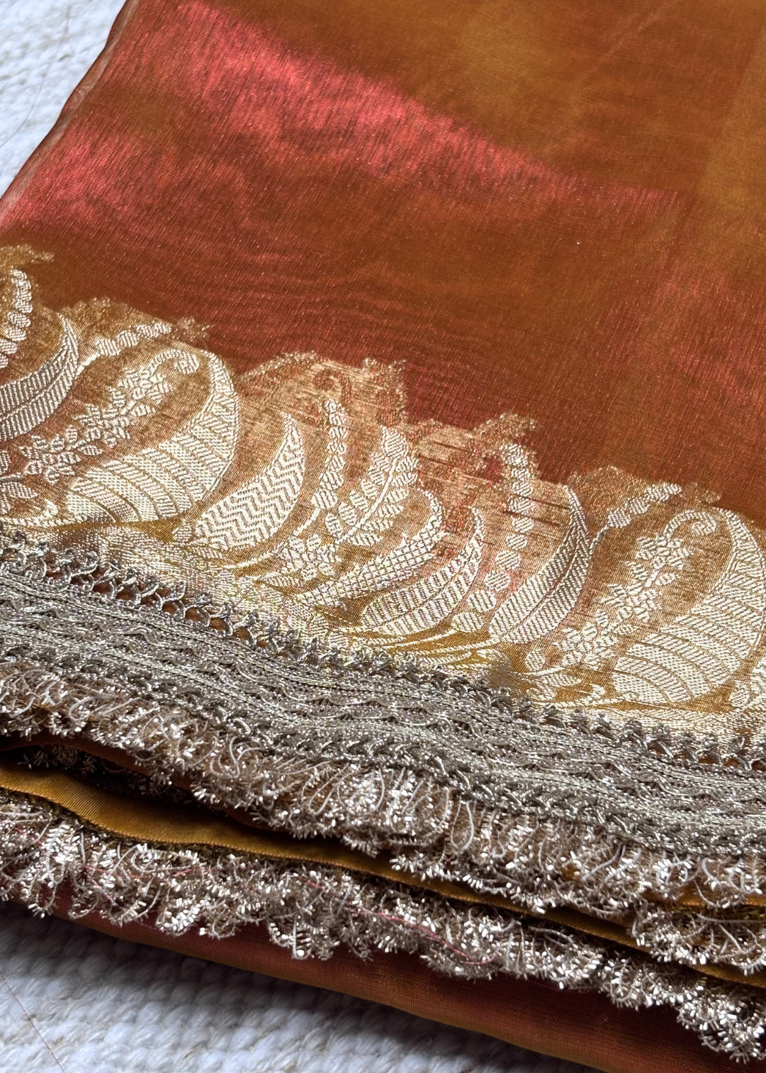Dhoop Chav Yellow Orange Banarasi Tissue Silk