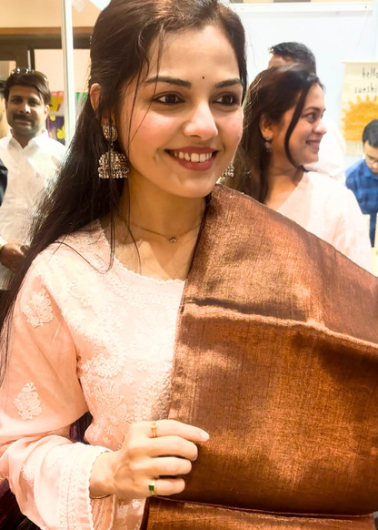 Rust Plain Raga Tissue Silk